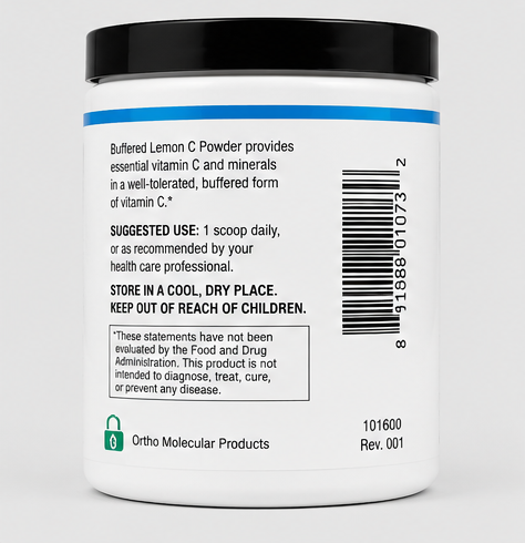 Ortho Molecular Products Buffered Lemon C Powder 50 Servings – front label view