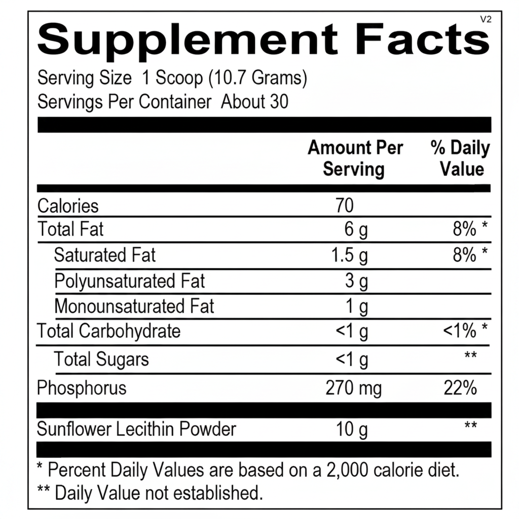 Supplement facts label for a product with nutritional information.