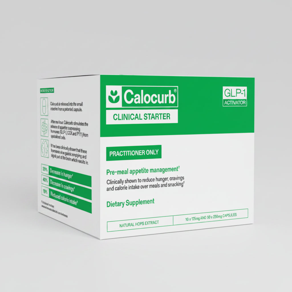 Box of Calocurb Clinical Starter dietary supplement with green and white design.