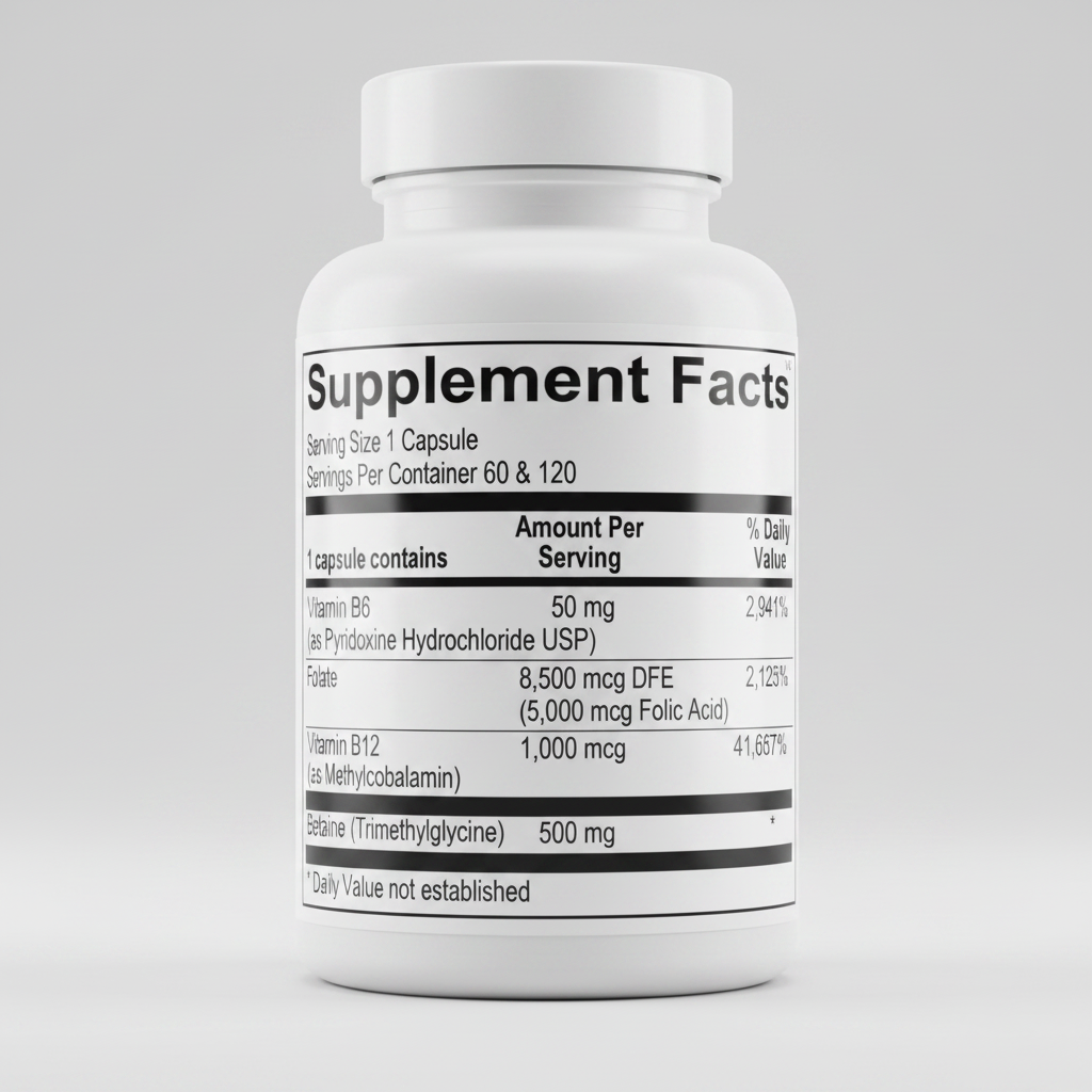 Supplement facts label with vitamins and nutrients listed