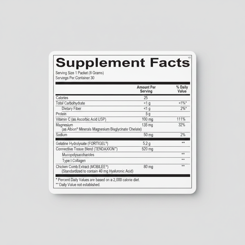 Supplement facts label with detailed nutritional information on a white background