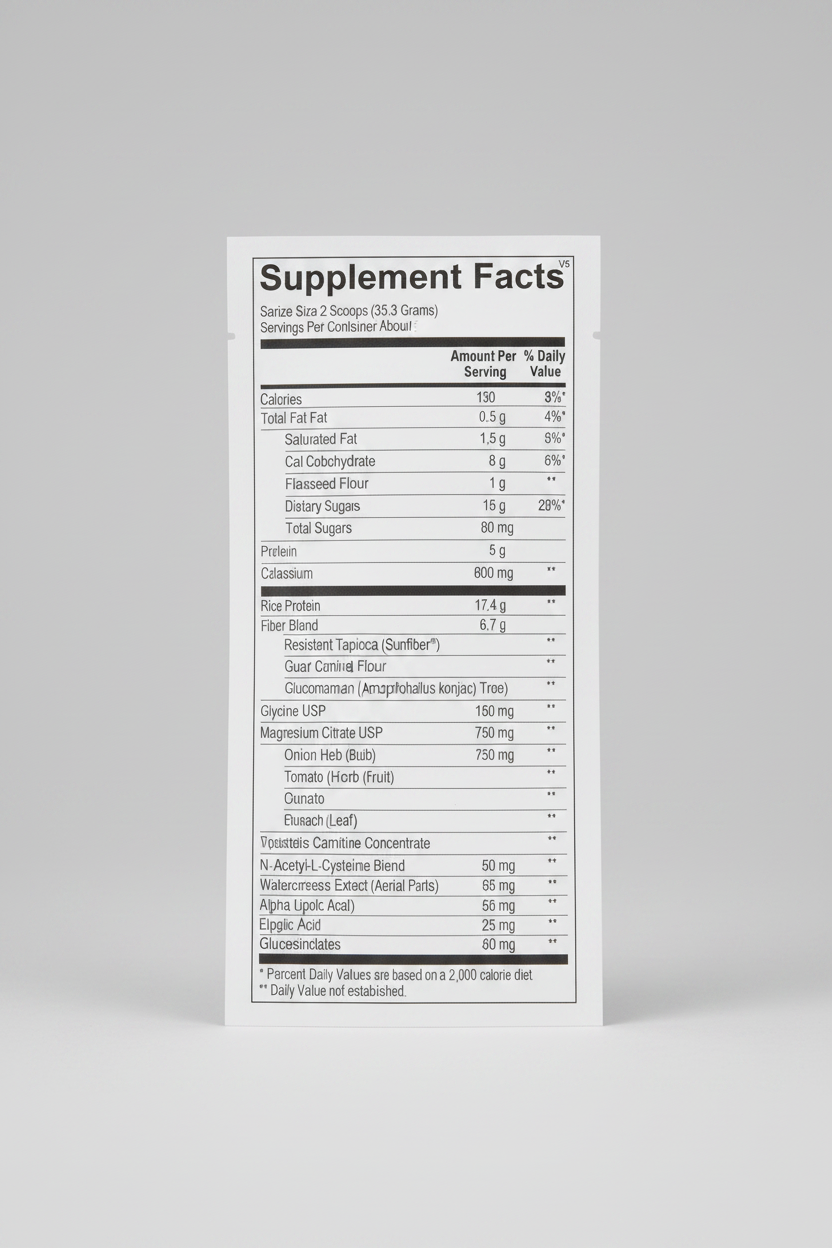 Supplement facts label for a product with various nutrients listed.