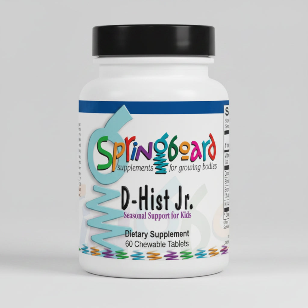 Supplement bottle labeled 'Springboard D-Hist Jr.' on a white background