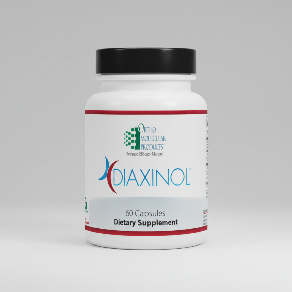 Supplement bottle labeled 'DIAXINOL' by Ortho Molecular Products on a white background