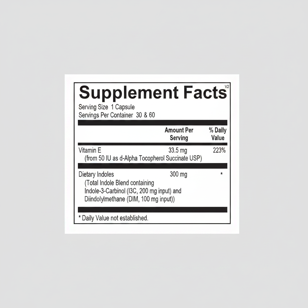Supplement facts label with detailed nutritional information on a white background