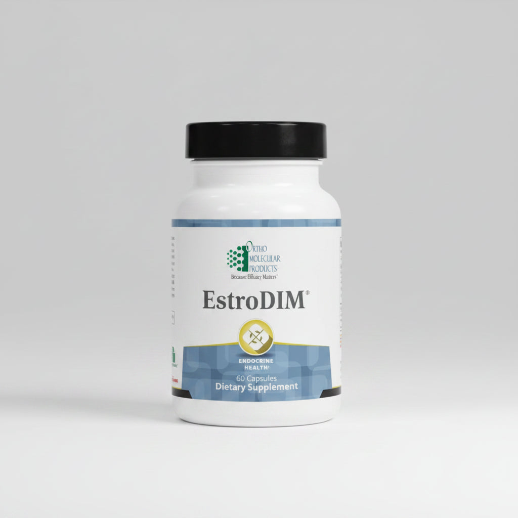 Supplement bottle labeled 'EstroDIM' on a white background