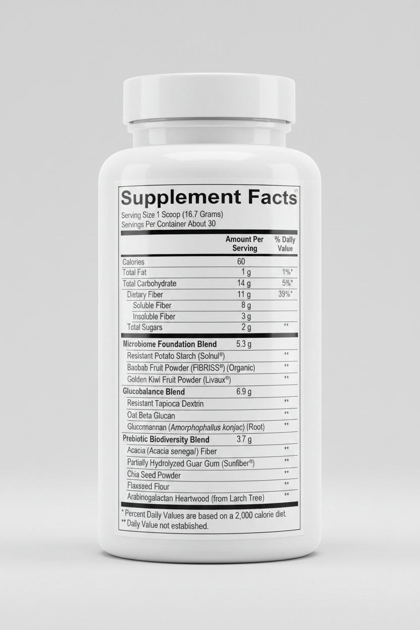 Supplement facts label with detailed nutritional information and ingredients.