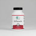 Supplement bottle labeled 'HiPhenolic' by Ortho Molecular Products on a white background