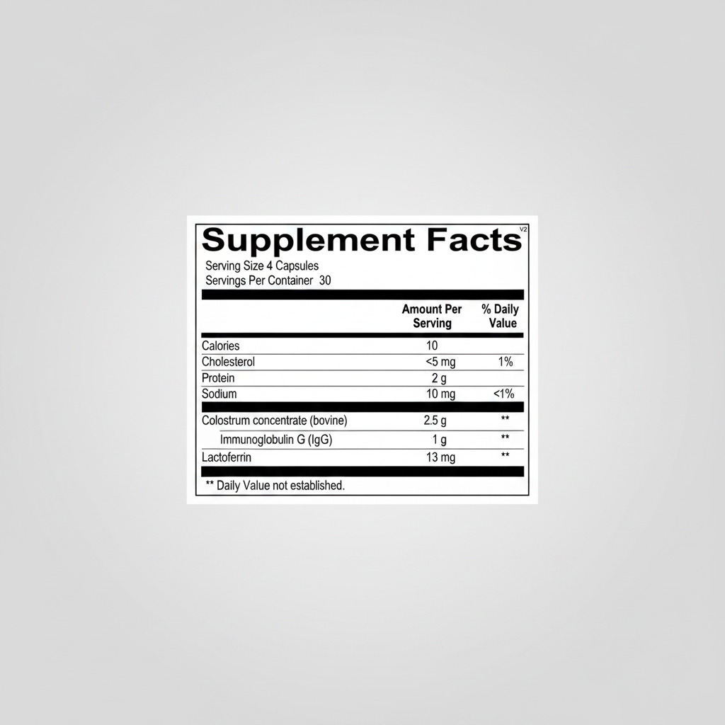 Supplement facts label with nutritional information on a white background