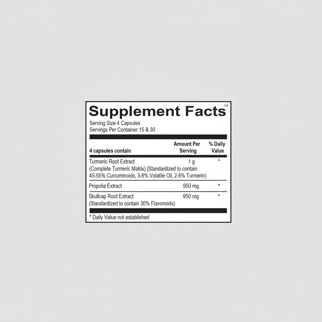 Supplement facts label with detailed ingredient information on a white background