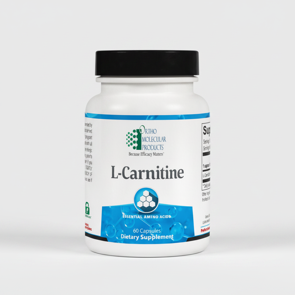 Ortho Molecular Products L-Carnitine supplement bottle on a white background