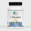 Supplement bottle labeled 'L-Theanine' by Ortho Molecular Products on a white background