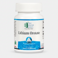 Supplement bottle labeled 'Lithium Orotate' by Ortho Molecular Products on a white background