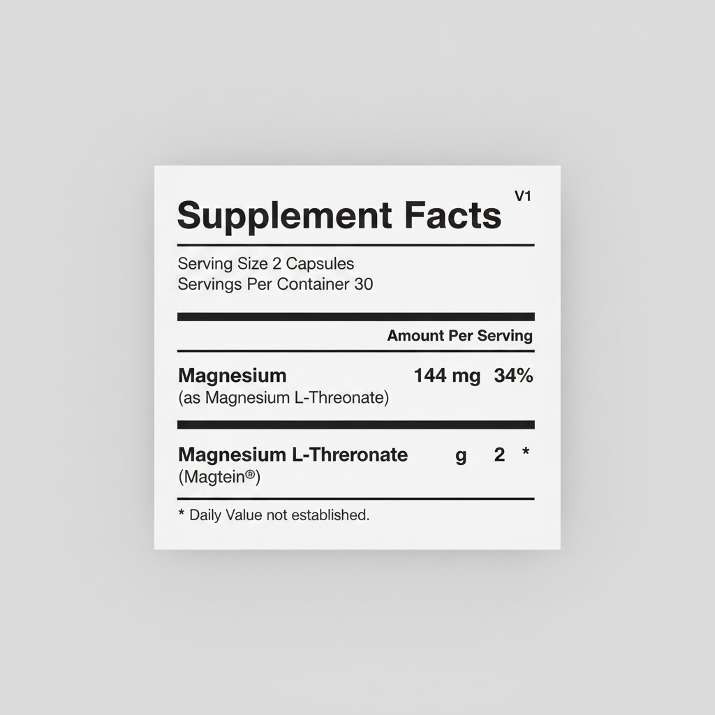 Supplement facts label with magnesium content on a white background