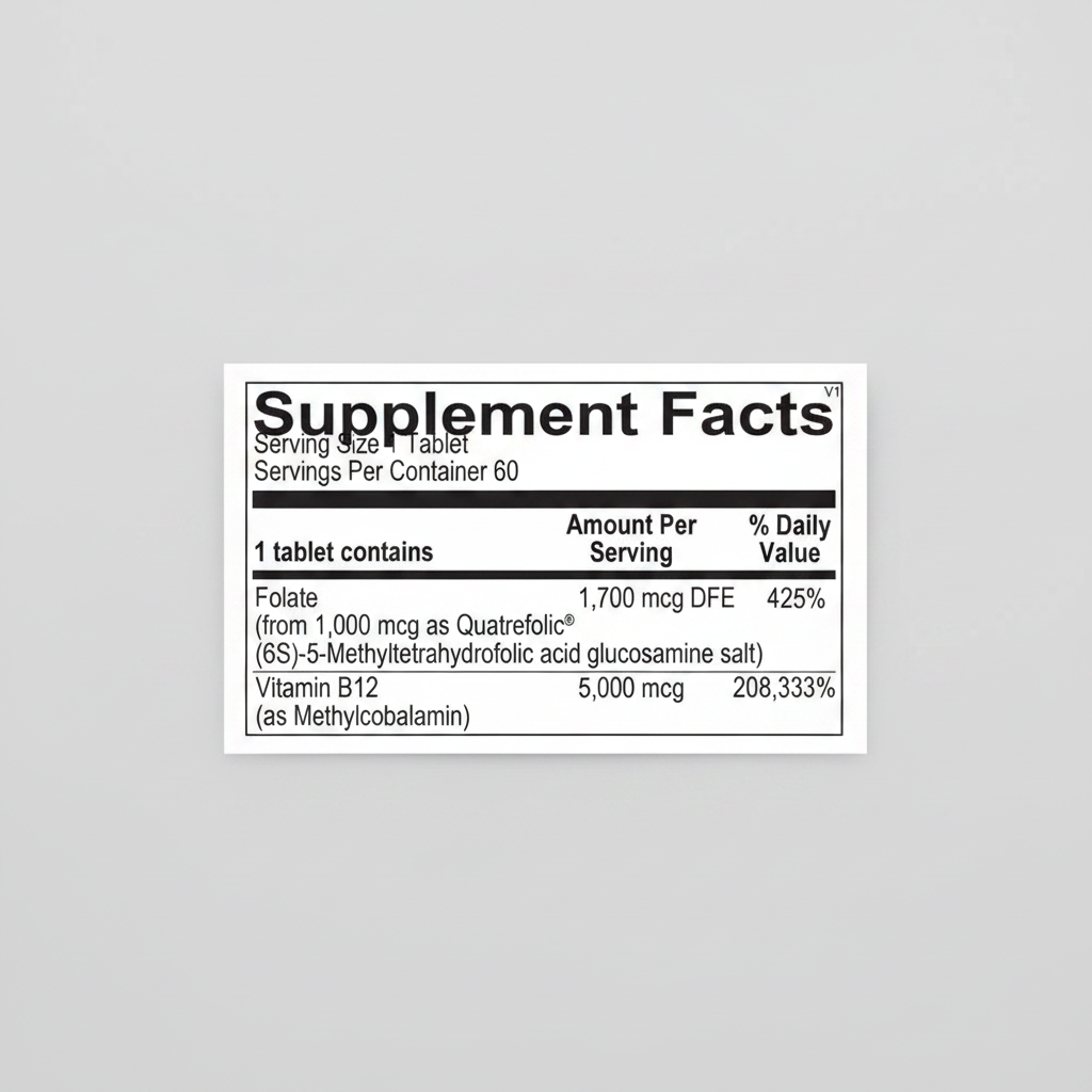 Supplement facts label with detailed nutritional information on a white background