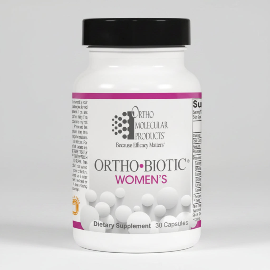 Supplement bottle labeled 'Ortho-Biotic Women's' on a white background
