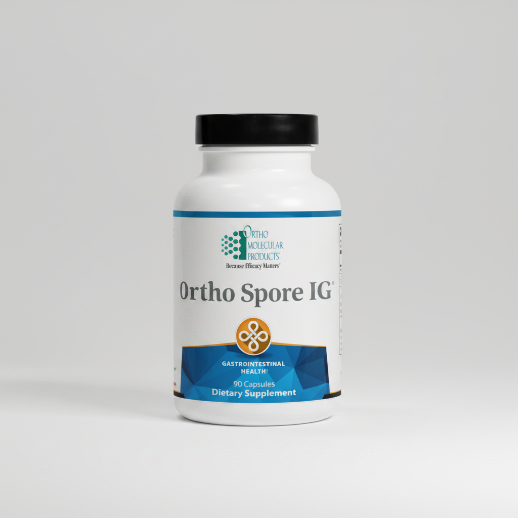 Ortho Spore IG dietary supplement bottle on a white background