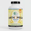 Ortho Omega capsules 820 dietary supplement bottle on a white background