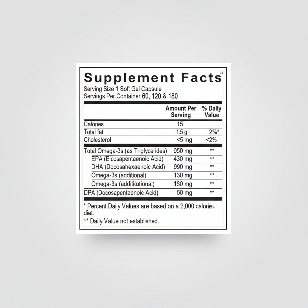 Supplement facts label for a product with omega-3 content