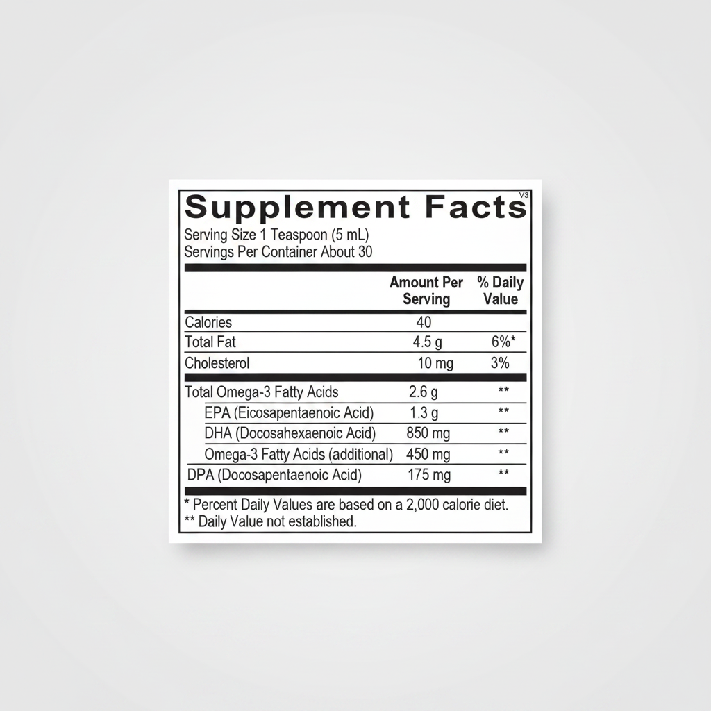Supplement facts label for a product with omega-3 fatty acids
