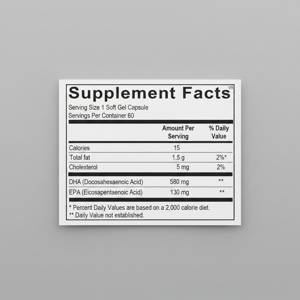 Supplement facts label for a dietary supplement with nutritional information.