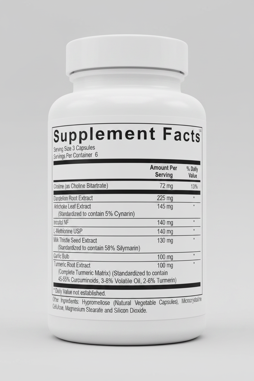 Supplement facts label with various extracts and their amounts per serving