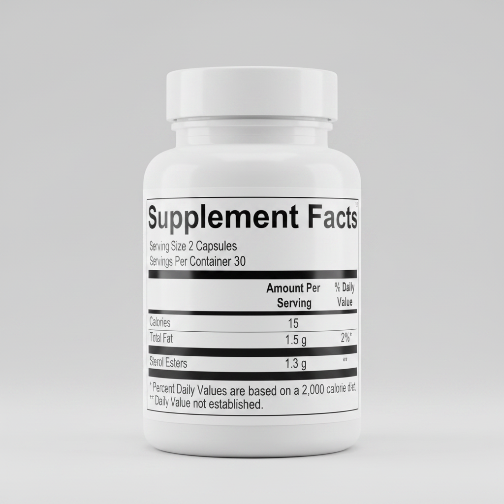 Supplement facts label with nutritional information on a white background