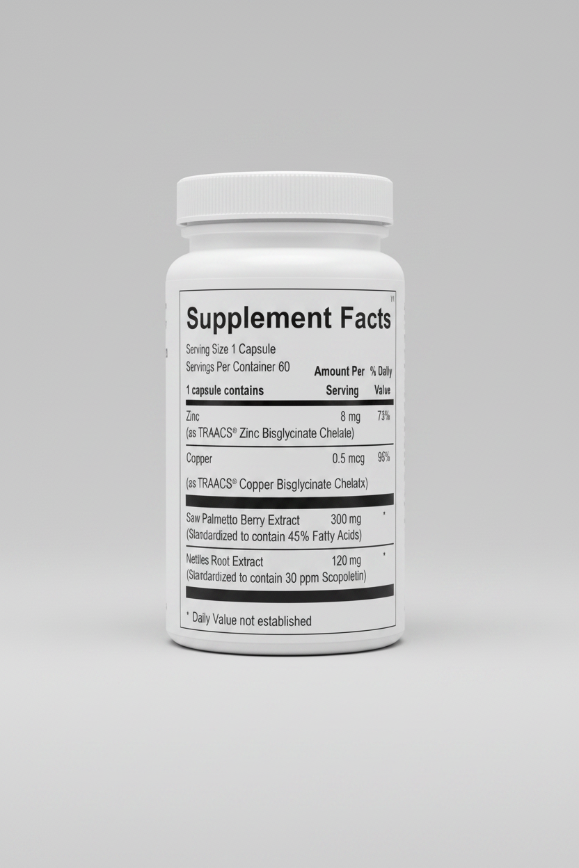 Supplement facts label with various nutrients and their amounts per serving.