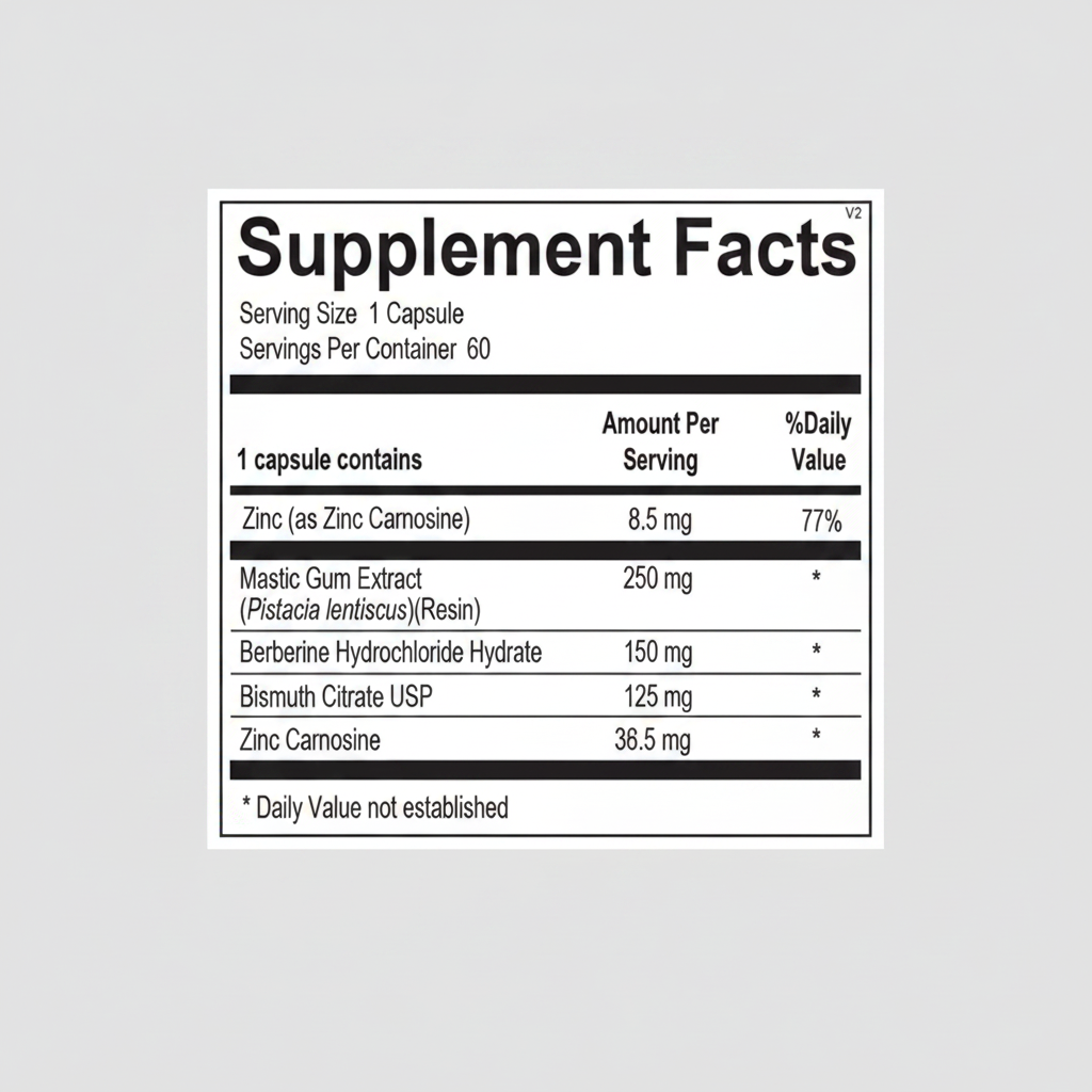 Supplement facts label with detailed nutritional information on a black background