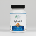 Supplement bottle labeled 'Pyloricil' by Ortho Molecular Products on a white background