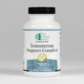 Supplement bottle labeled 'Testosterone Support Complex' by Ortho Molecular Products on a white background.