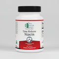 Bottle of Ortho Molecular Products Time Release Niacin dietary supplement on a white background