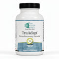 Supplement bottle labeled 'TruAdapt Stress Recovery Formula' by Ortho Molecular Products on a white background.
