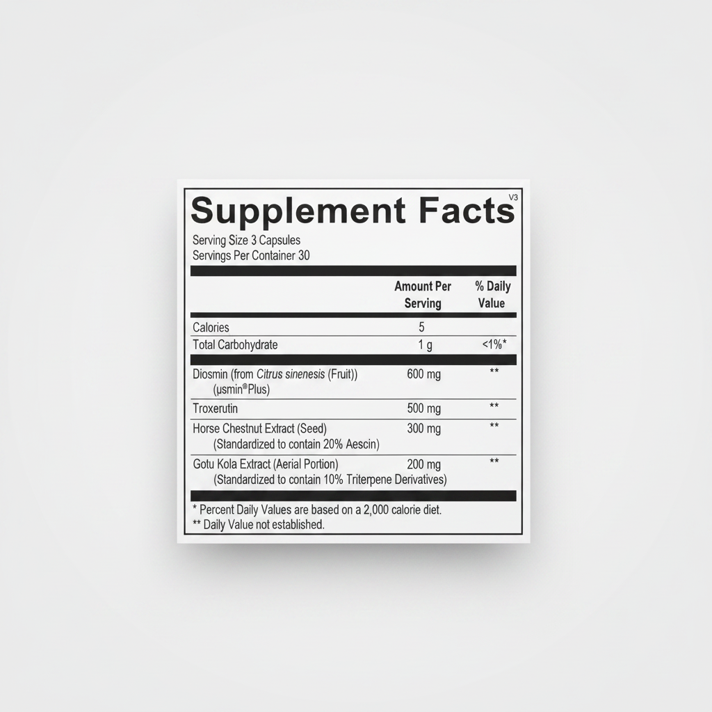 Supplement facts label with detailed nutritional information on a white background