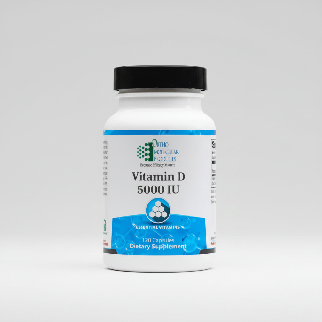 Vitamin D supplement bottle with label on a white background
