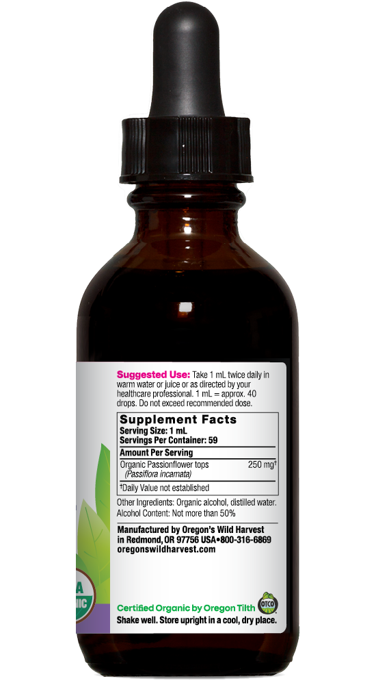 Oregon's Wild Harvest Passionflower Organic Extract 1:4 2 fl oz right side