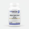 Supplement bottle labeled 'Alpha Lipoic Acid 200 mg' by Patient One on a white background