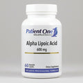 Supplement bottle labeled 'Alpha Lipoic Acid 600 mg' by Patient One MediNutritionals on a white background