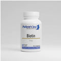 A white plastic bottle of Patient One MediNutritionals Biotin 8 mg dietary supplement, containing 60 vegetable capsules.