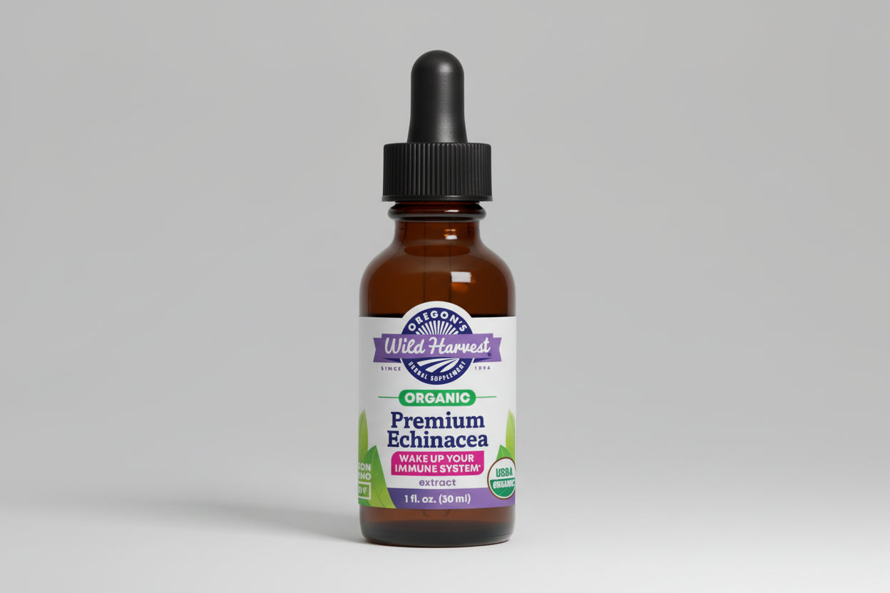 Bottle of Oregon's Wild Harvest Organic Premium Echinacea extract on a white background