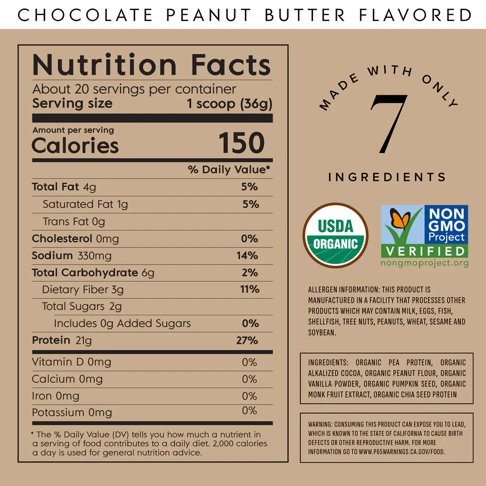 Truvani Chocolate Peanut Butter Plant Protein Powder - 20 Servings
