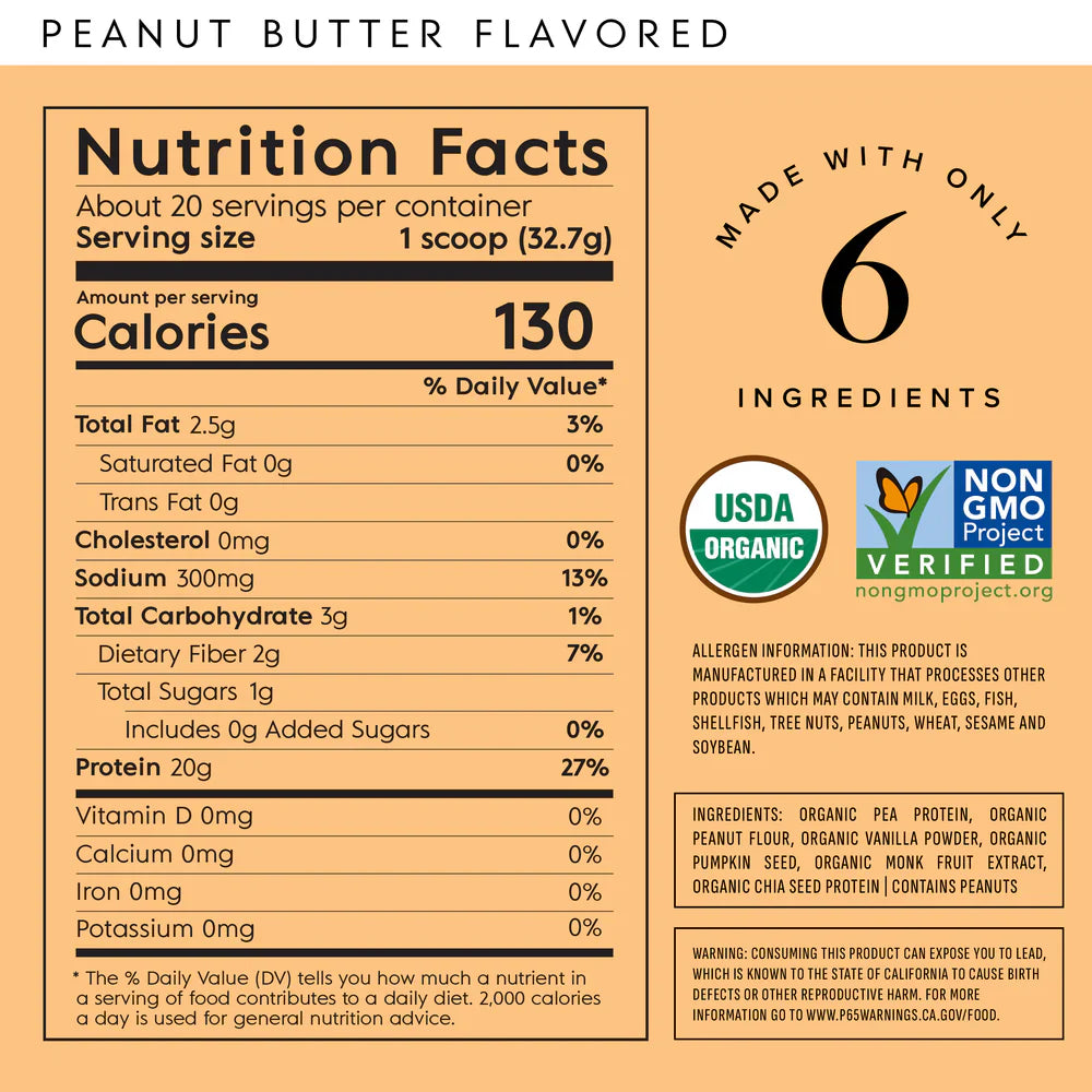 Truvani Peanut Butter Plant Protein Powder 20 Servings