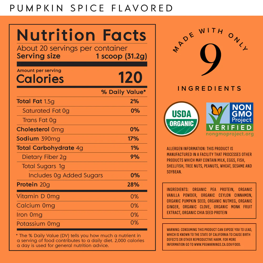 Truvani Pumpkin Spice Plant Protein Powder 20 Servings