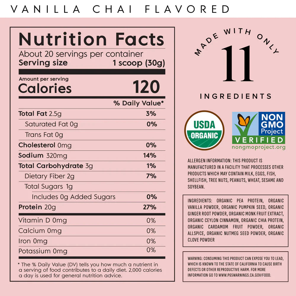 Truvani Vanilla Chai Plant Protein Powder 20 Servings