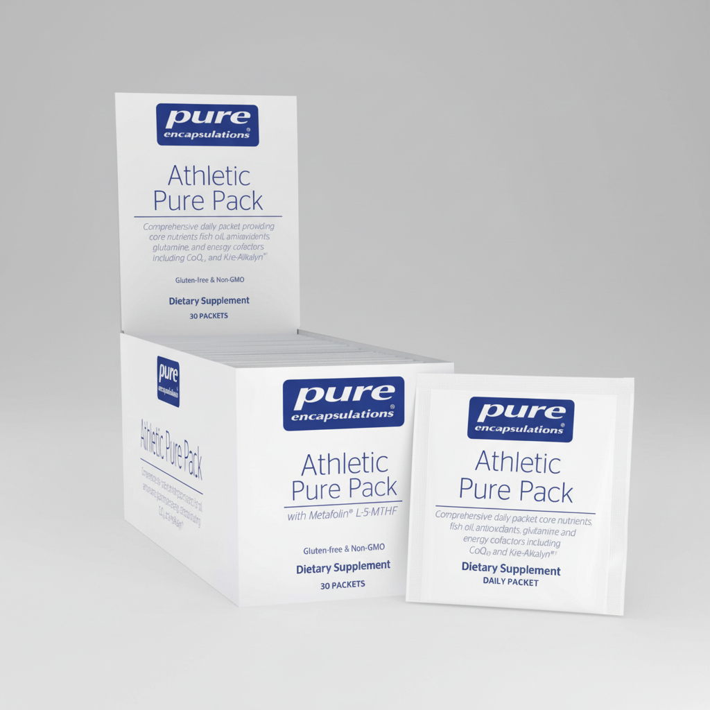 Box of Pure Encapsulations Athletic Pure Pack dietary supplement on a white background