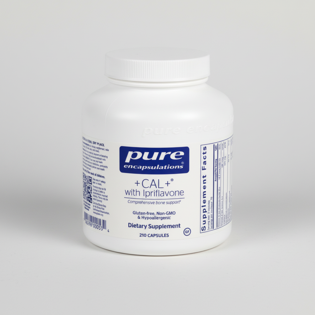 White supplement bottle labeled 'pure encapsulations' on a white background