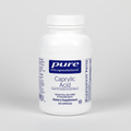 White supplement bottle labeled 'pure encapsulations Caprylic Acid' on a white background
