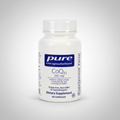 Supplement bottle labeled 'pure encapsulations COQ10 250 mg' on a white background
