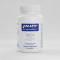 Supplement bottle labeled 'pure encapsulations DHEA 10 mg' on a white background
