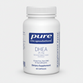 Supplement bottle labeled 'pure encapsulations DHEA 25 mg' on a white background